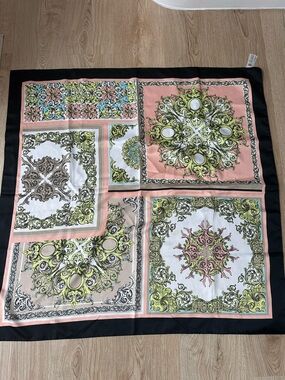 H&M Patterned Silk-Effect Scarf in Black, Peach, Lime & Pale Blue